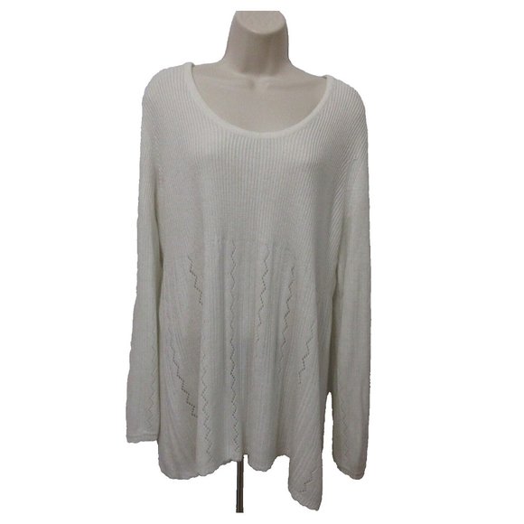 Cato Woman Tunic Sweater Plus Size 22/24W White Pullover Scoop Neck Ribbed Knit - Picture 1 of 6